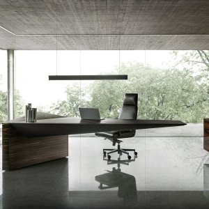 Striped ebony grain on the top of the Euclideo desk