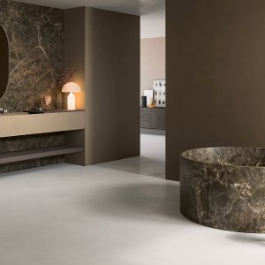 Brushed Steel Look Flora basin set, part of our Italian bathroom fittings