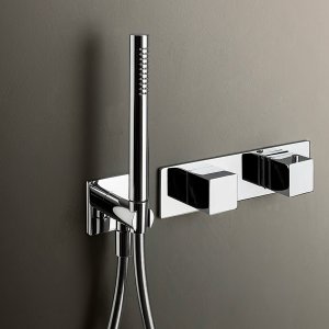 Matt Gun Metal wall mixer of the Mint collection with rosettes