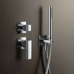 Black matt wall-mounted mixer, Mint by Fantini, fixed over a washbasin