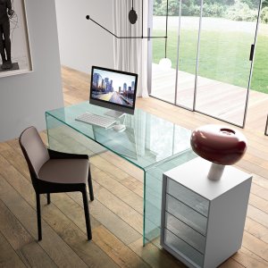 Rialto isola with service top in curved glass