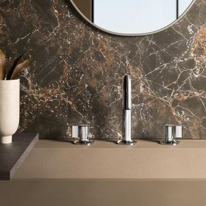 Italian bathroom fittings: Flora by Fantini in Matt Gun Metal with four-wing handles