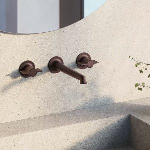 Chrome Flora three-hole basin set by Fantini, handles of the one-wing type