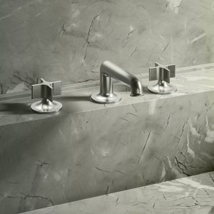 Fantini Flora wall-mounted basin set in Mokka finish over a countertop basin