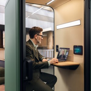 Acoustic glass door panel of the Framery One Compact booth