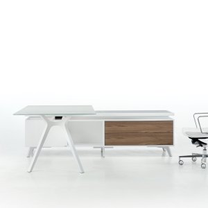 Dark walnut solid wood frame on the DR designer office table