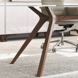 DR desk by Claudio Bellini with white lacquered frame and smoked glass top
