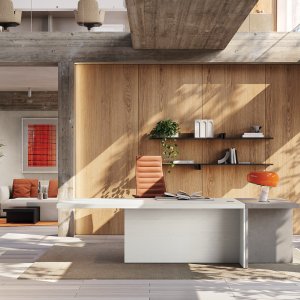Mux70 luxury executive table by Frezza with leather-upholstered console
