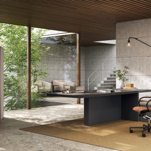 The two volumes of the Frezza Mux70 desk joined in a T