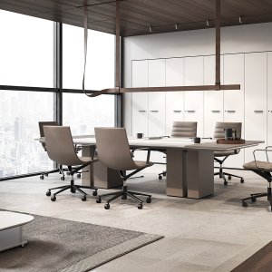 Eco-leather tiles inserted in the top of the Ono executive desk