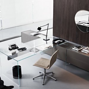 Designer office table Air Desk by Gallotti & Radice in clear crystal