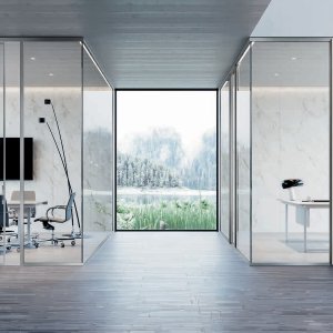 Laminated 16 mm glass pane in the K42 partition system