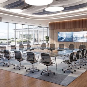 UniTable conference table by ICF with veneer top on a polished aluminium base