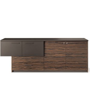 Partly covered top in leather and wood