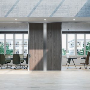 K42 glass partition wall by Frezza forming a full height cabin front