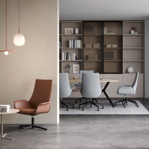 Kriteria on grey nylon base in an office