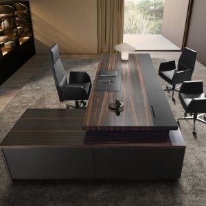 Saddle leather writing surface with stitching