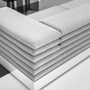 Acamante pouf, a 105 cm square, beside the LaCividina two-seater