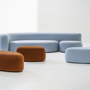 Sofa and two ottomans of the LaCividina Lisse family grouped together