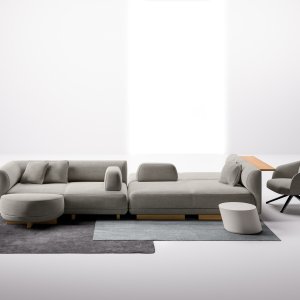 Padded LaCividina screen 157 cm tall dividing a lounge into zones