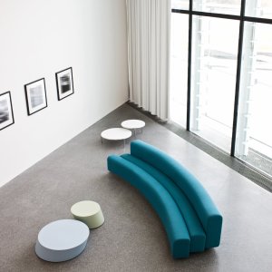 Osaka Outdoor bench in cataphoresis-coated steel on a covered terrace