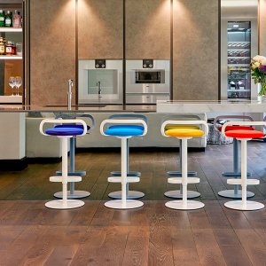 Upholstered seat of the MAK stool in fabric