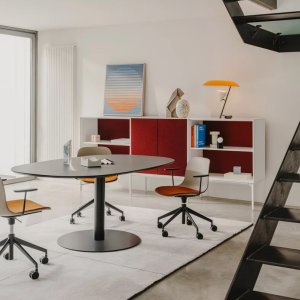Chrome satin base under the Seela conference chair