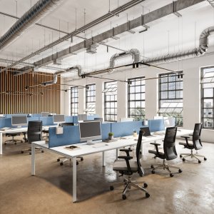 5th Element single desk on inclined gantry legs