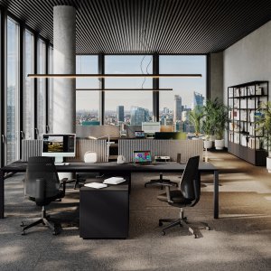 5th Element executive desk with rear-lacquered glass top