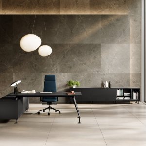 Énosi meeting table with white aluminium top-access and glass top