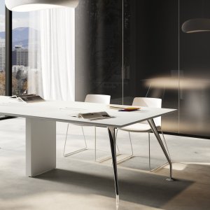 Énosi table with Pacific Walnut 3d-foil top and black painted legs