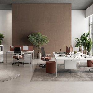 Fil Rouge meeting table on rubber wheels with brake