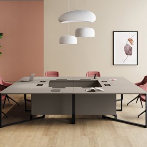 I-Meet modular meeting table by Las Mobili with 3d-foil top and black steel legs