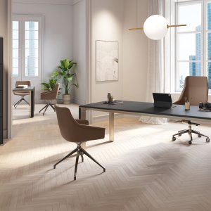 Iulio modern executive table by Las Mobili with Inox Grey aluminium legs and wood-effect insert