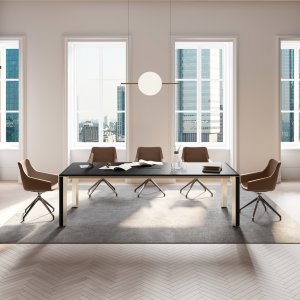 Rectangular Iulio boardroom table with colour-matched flip-top access