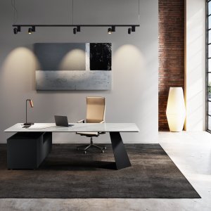 Black Desirè ceramic surface detail on the Monolith director table