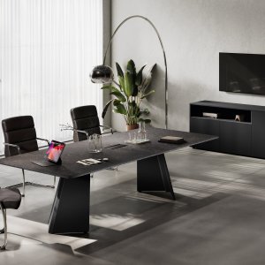 Modesty panel of the Monolith director table in Slate 3d-foil on steel