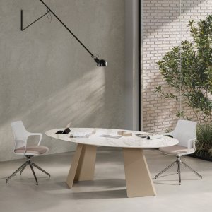 Complete Monolith director cabin — table, meeting table and storage wall in one finish language