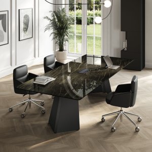 Monolith director table profile by Orlandini Design, thin top on V-shaped legs