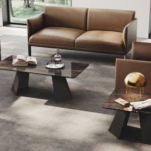 Monolith director table with mud eco-leather writing insert and shaped edge