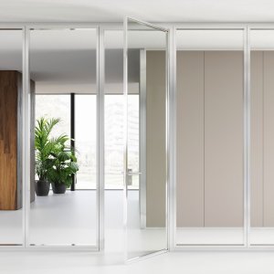 Black electro-colour aluminium profiles of the Mood partition system
