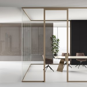 Floor profile detail of the Mood M1 single-glazed partition wall in aluminium