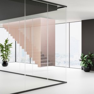Minimal 22 mm floor profile of the Mood MM single-glazed wall