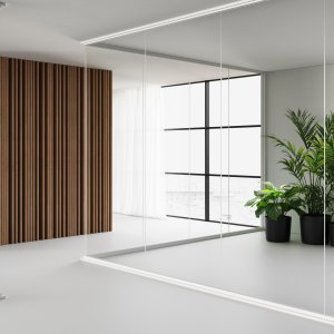 Screen-printed custom glass on a Mood office partition