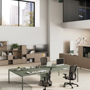 Sigma service cabinet for operative desks with sliding door and PC compartment