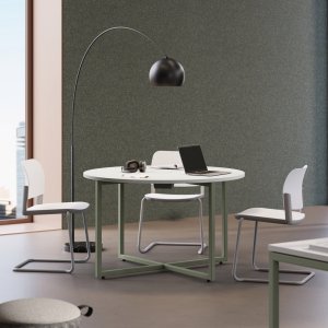 Sigma bench workstation for four people with green bridge legs