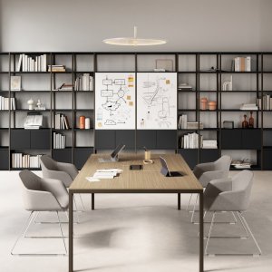 Flip-top top access with dust brush and cable tray on a Sigma desk