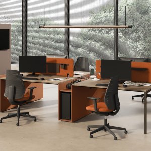 Metal bookshelf with Sigma desk-attach module