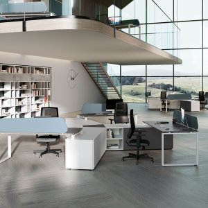 Glass top of the Loft executive desk