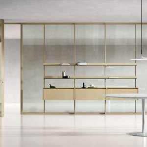 Giano shelves mounted on a Simple Bold partition wall